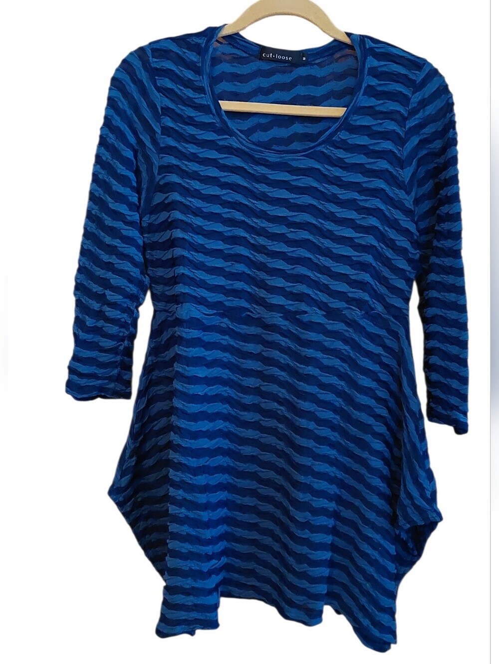 Cut Loose Blue Wavy-Stripe Scoop Neck Tunic Sz M